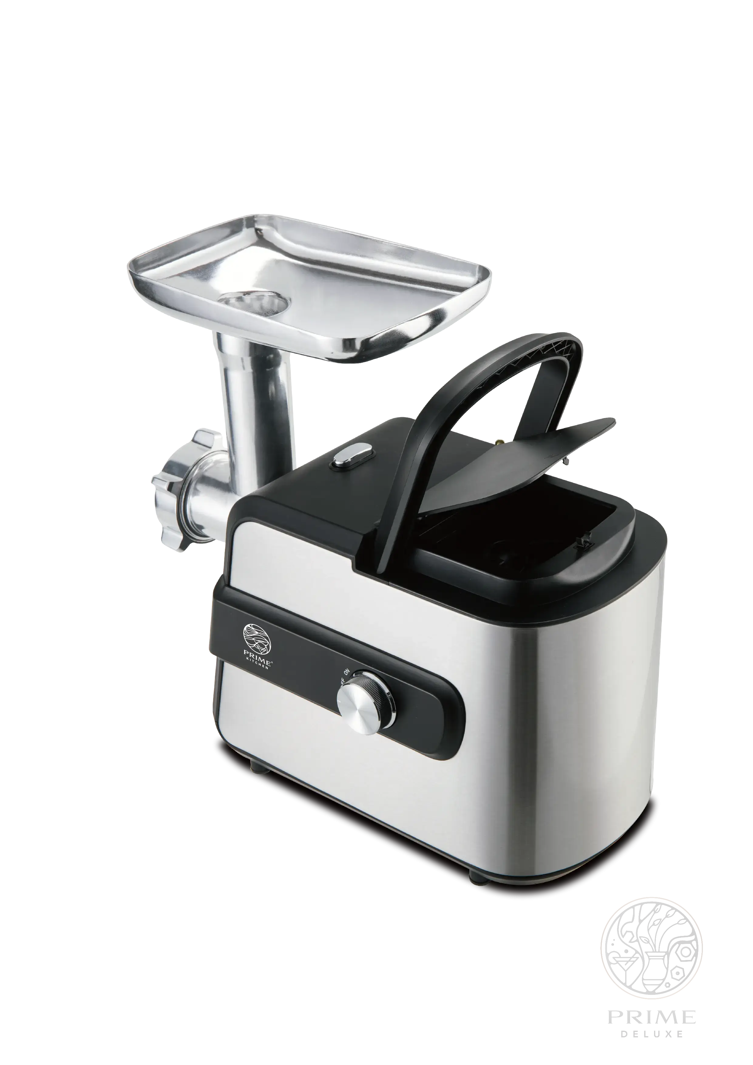 Elektrischer Fleischwolf Prime Kitchen MGY-150 – 1500W Edelstahl mit Rücklauf & Zubehörbox | Profi Fleischmaschine für Hackfleisch, Wurst & Kebbe Prime Deluxe GmbH