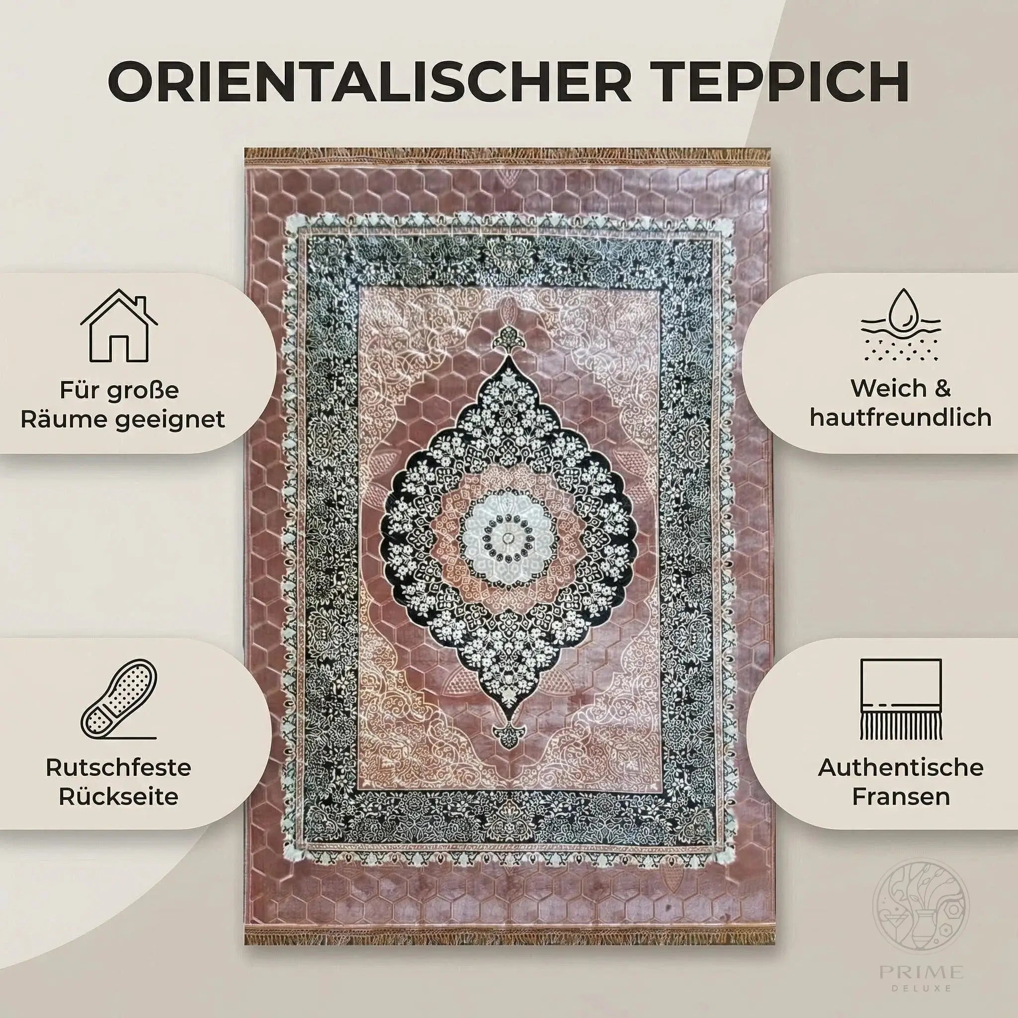 Rutschfester Teppich 200x300 cm – Weicher Designerteppich mit orientalischem Muster Prime Deluxe GmbH