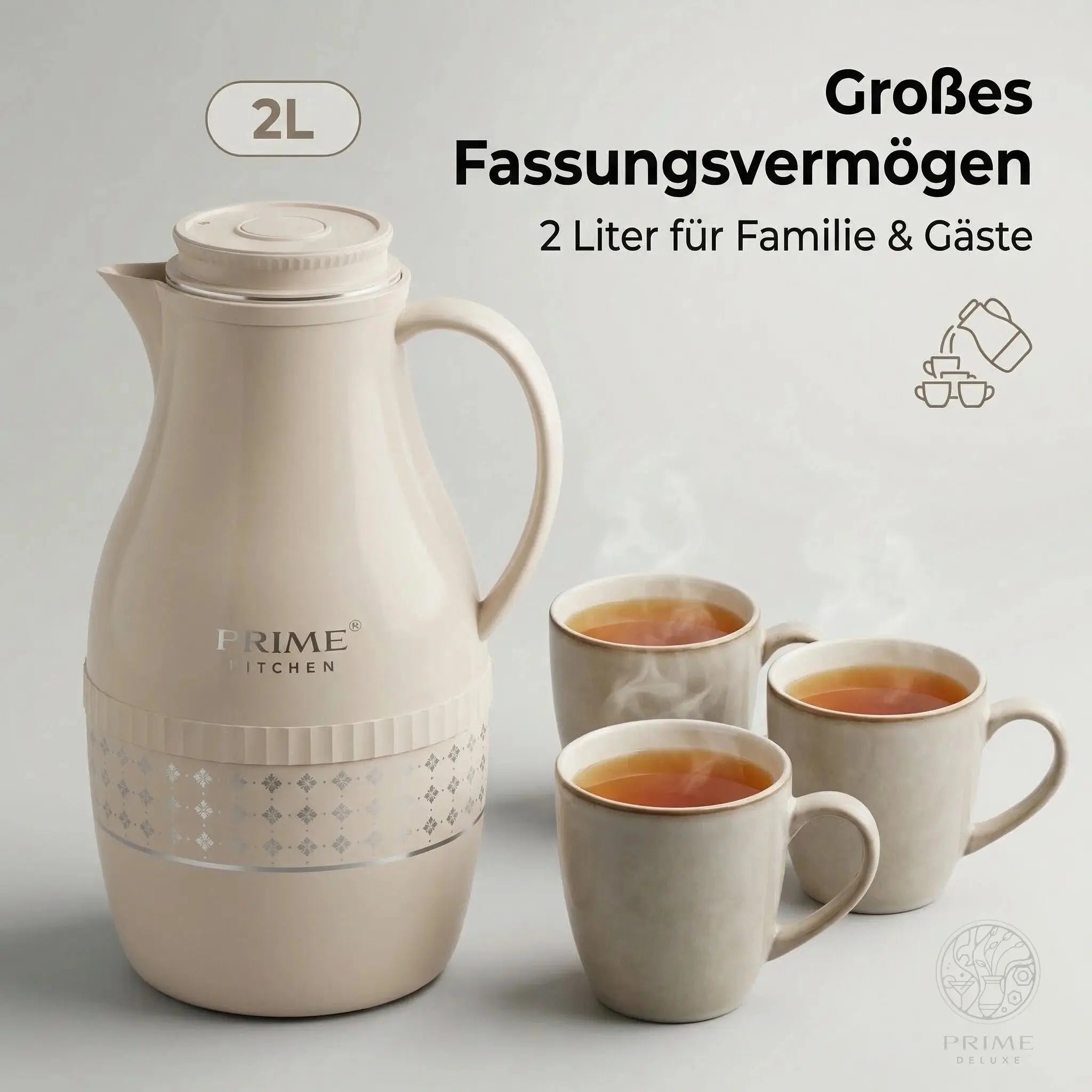 Prime Kitchen Premium Thermo Teekanne 2L – Teefilter für losen Tee, 12h heiß & 24h kalt Prime Deluxe GmbH