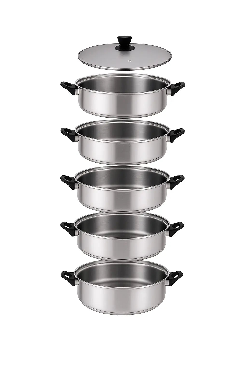 Mantu Dampfgarer Dampftopf 5 Etagen aus Edelstahl – [30cm/32cm/34cm/36cm] – Für Mantu, Baozi & Dim Sum