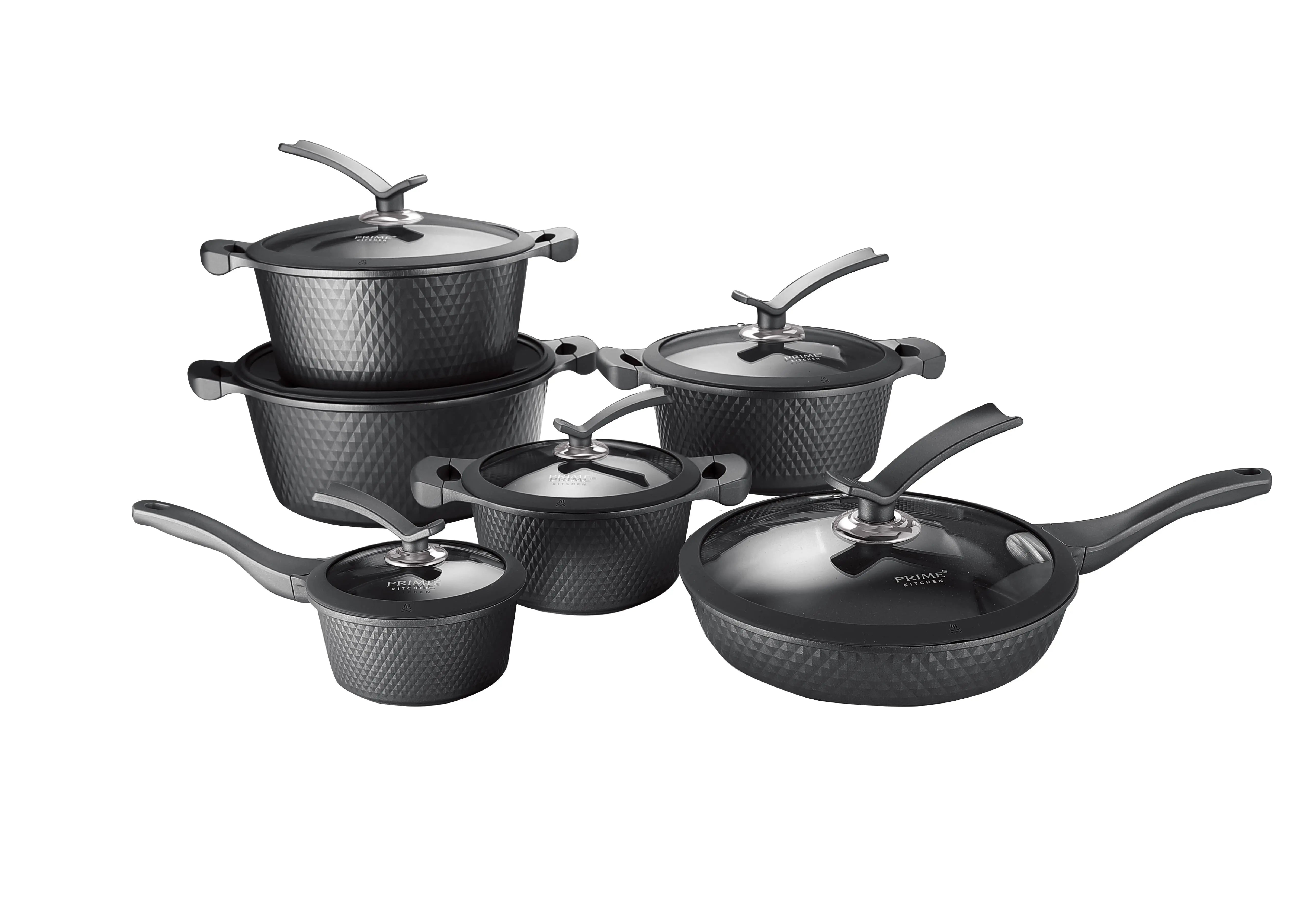 Prime Kitchen 12-teiliges Kochtopfset Diamant-Style – Induktionsgeeignet, Aluminium mit Keramikbeschichtung, Glasdeckel & Antihaft, 3 Farben Prime Deluxe GmbH