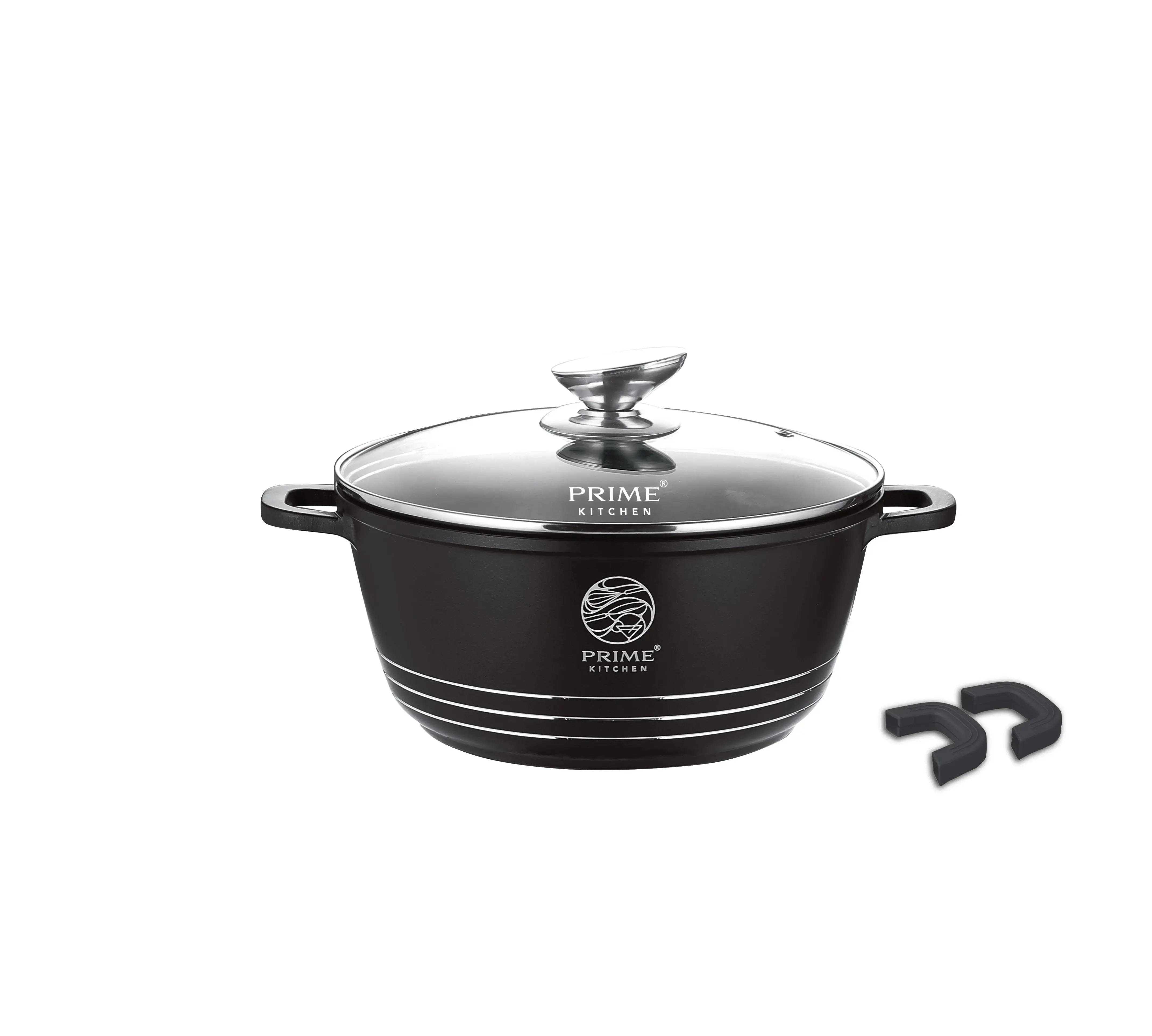 Keramik Kochtopf-Set 3-teilig – 24cm / 28cm / 32cm – Aluguss Töpfe mit Glasdeckel, Induktion geeignet