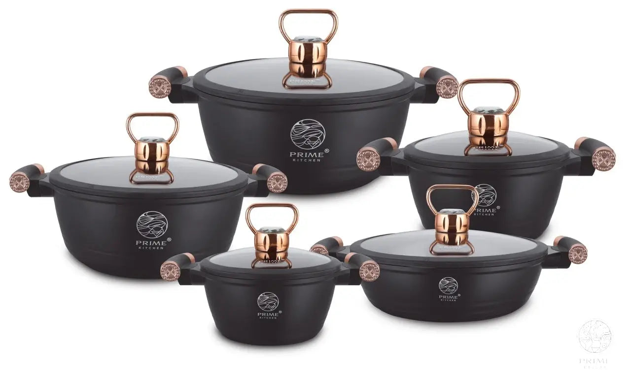 Diamond Edition Topfset 10-teilig – Keramik Antihaft, Induktion, Diamant Deckelgriff (Gold/Silber) Prime Deluxe GmbH