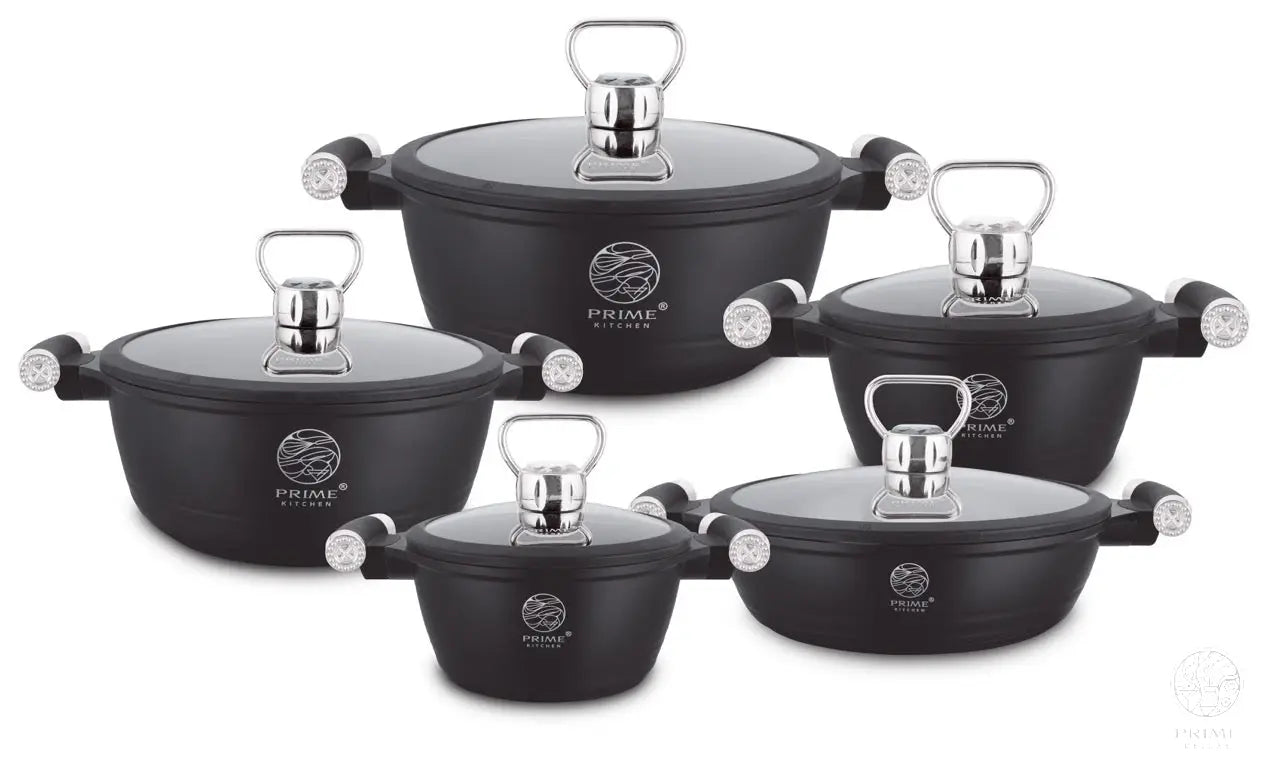 Diamond Edition Topfset 10-teilig – Keramik Antihaft, Induktion, Diamant Deckelgriff (Gold/Silber) Prime Deluxe GmbH