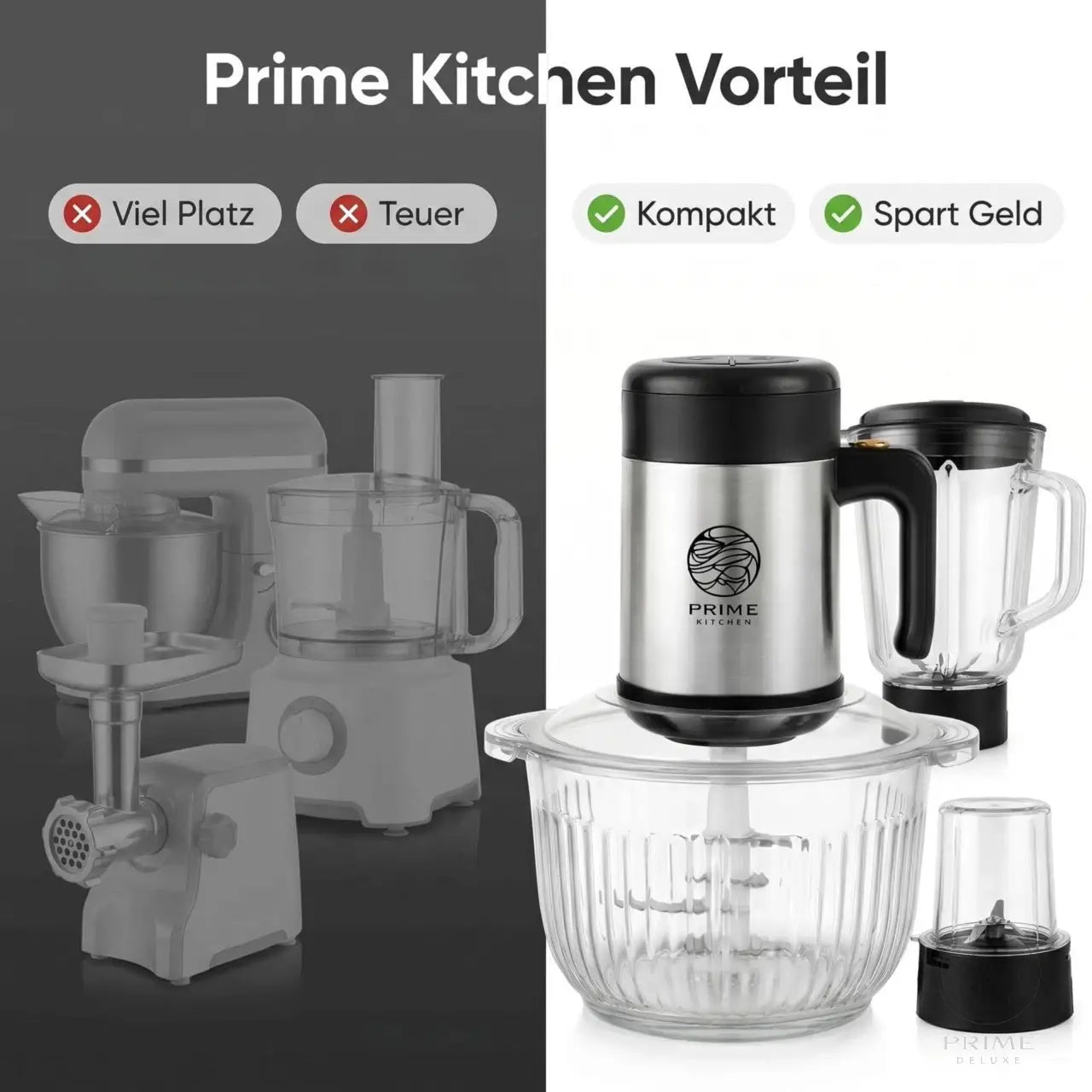 Prime Kitchen® Küchenmaschine 4-in-1 | Mixer · Smoothie · Kaffeemühle · Zerkleinerer Prime Deluxe GmbH