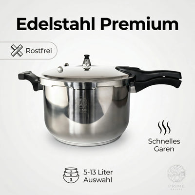 Prime Kitchen Schnellkochtopf aus Edelstahl – 5L–13L | Induktion & Gas geeignet Prime Deluxe GmbH