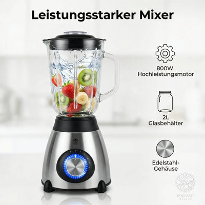 Prime Kitchen Standmixer 800W – Glasbehälter, Edelstahloptik & Ice Crusher Prime Deluxe GmbH