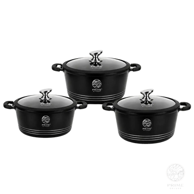 Keramik Kochtopf-Set 3-teilig – 28cm / 32cm / 36cm – Aluguss Töpfe mit Glasdeckel, Induktion geeignet Prime Deluxe GmbH