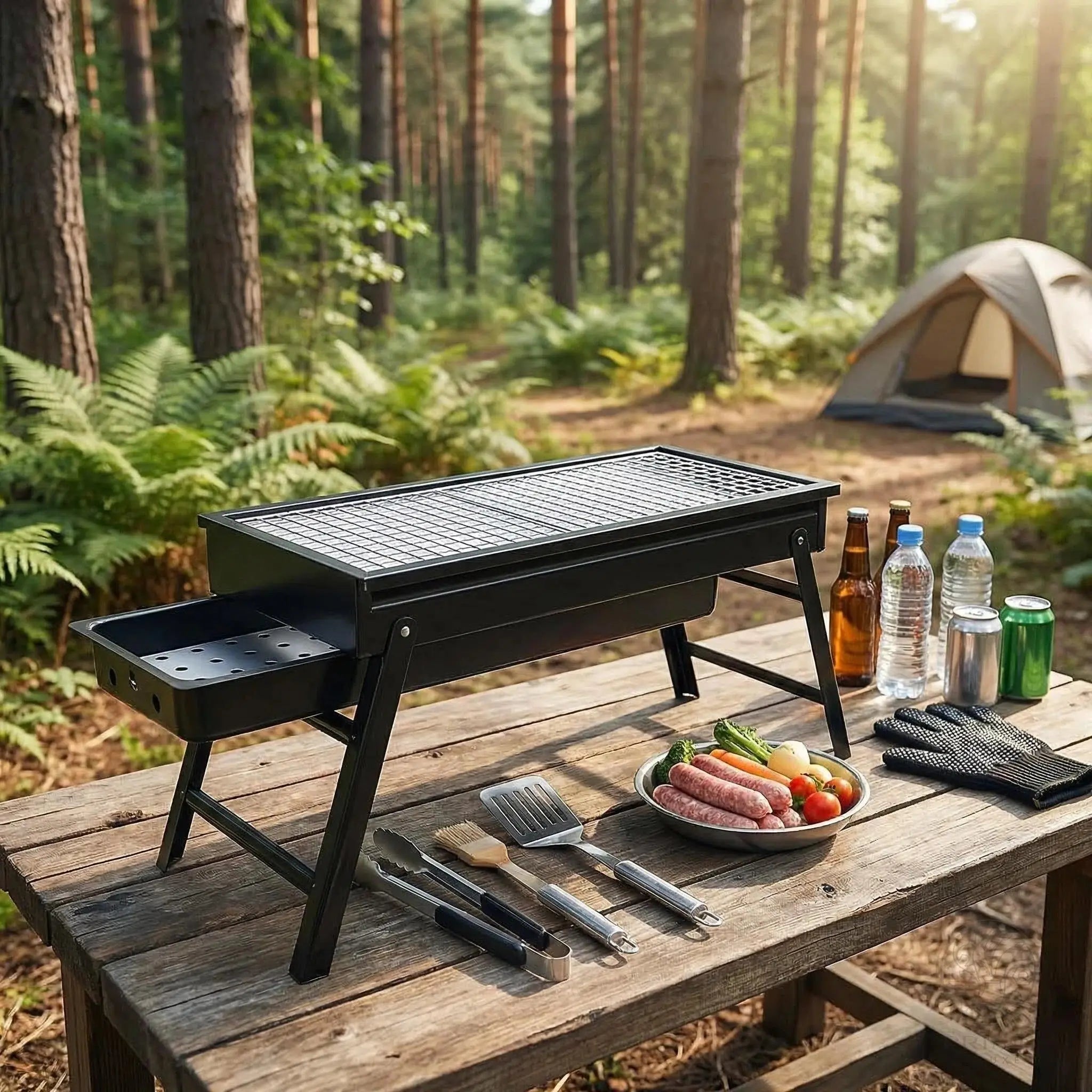 Faltbarer Holzkohlegrill 60 cm – Tragbarer Tischgrill mit Edelstahl-Grillrost & Kohle-Trennsystem Prime Deluxe GmbH
