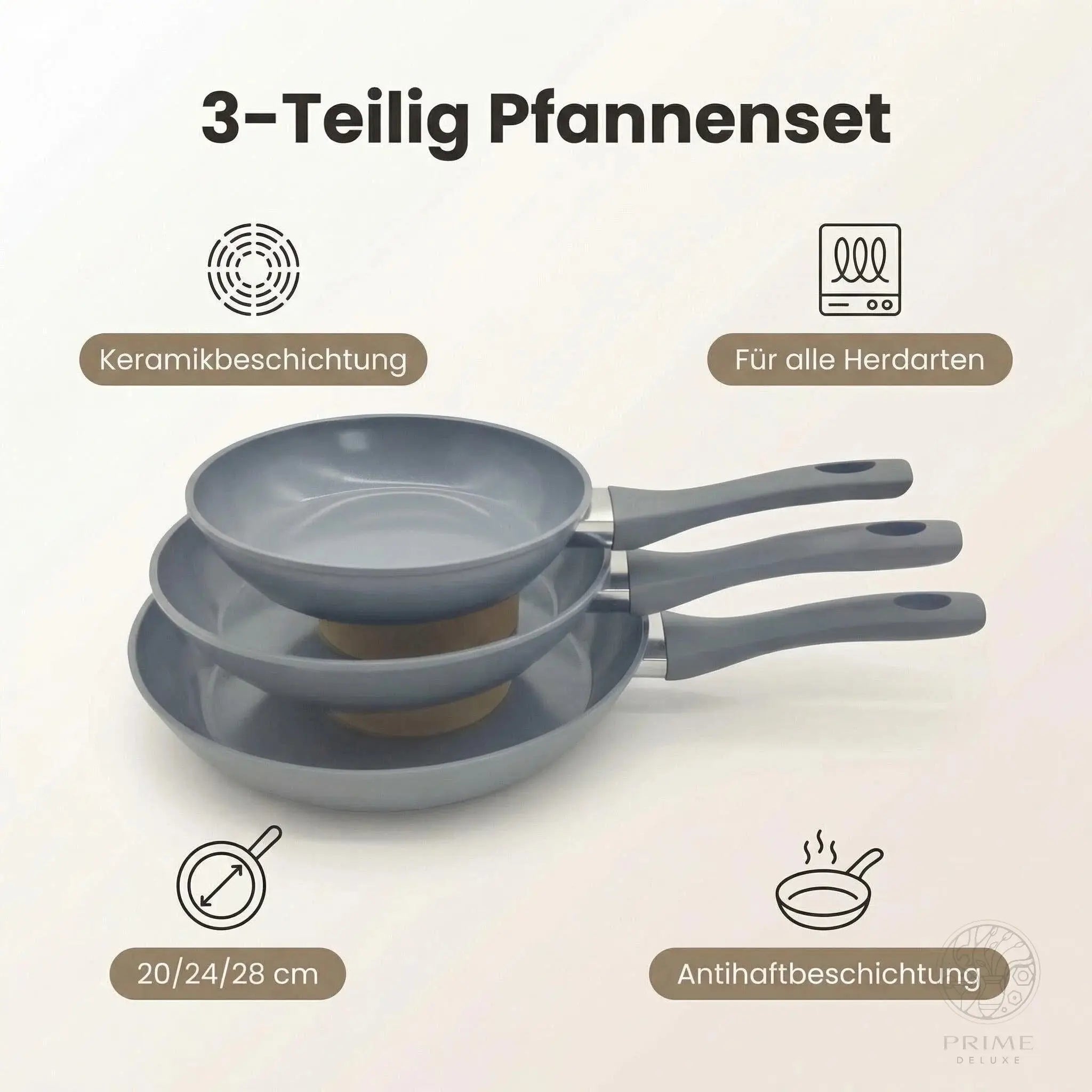 Keramik Pfannen Set 20–24–28 cm – Antihaft, Induktion, Ergonomischer Griff Prime Deluxe GmbH