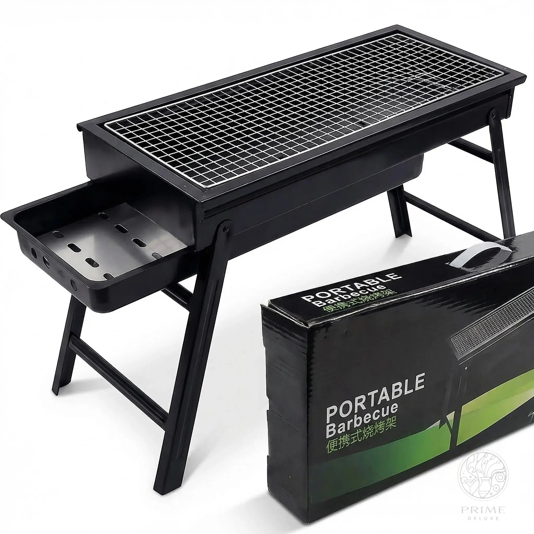 Faltbarer Holzkohlegrill 60 cm – Tragbarer Tischgrill mit Edelstahl-Grillrost & Kohle-Trennsystem Prime Deluxe GmbH