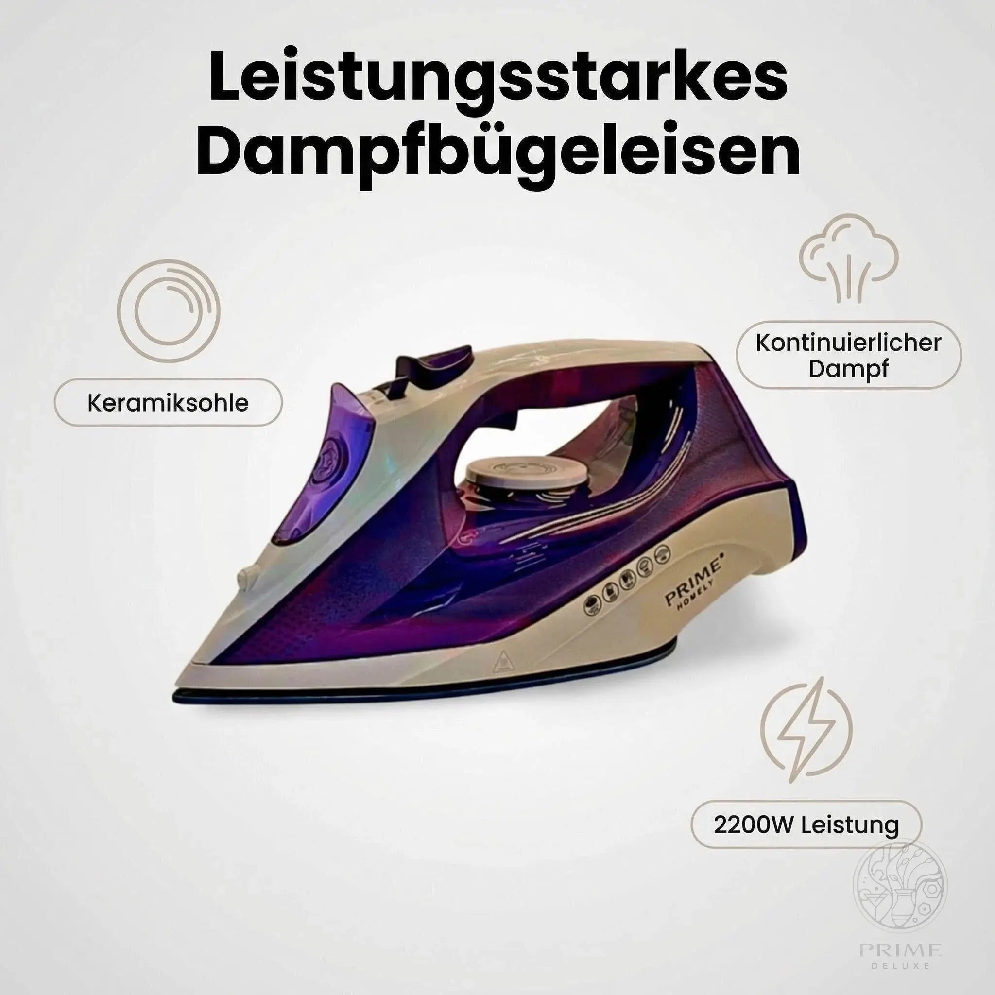 Dampfbügeleisen mit Keramiksohle & Dampf – 4 Farben Bügeleisen Prime Homely Prime Deluxe GmbH